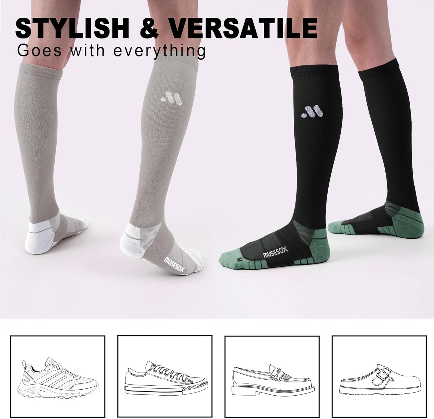 Skiennix Compression Socks - Knee High 15-20mmHg Graduated Support for Nurses & Travelers | 3 Pairs