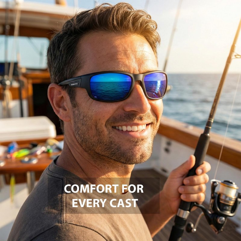 maivnz Floating Polarized Fishing Sunglasses for Men & Women - UV400 Blue Mirror Lens, Lightweight TPX Frame for Boating, Kayaking & Surfing (Black/Blue)