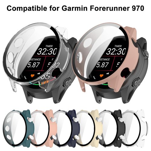 HXFRTYU 8 Pack Case for Garmin Forerunner 970 Smartwatch Screen Protector, Hard PC Bumper Overall Protective Tempered Glass Cover Accessories for Women Men
