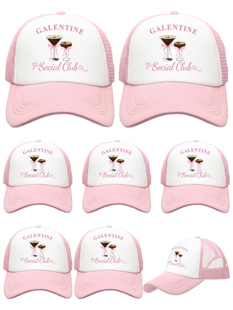 Suhine 8 Pack Galentine Trucker Hats for Women Valentine's Day Social Club Cap for Bestie Friends Galentine Gang Caps Valentine Sleepover Party Favors Goodie Bag Stuffers