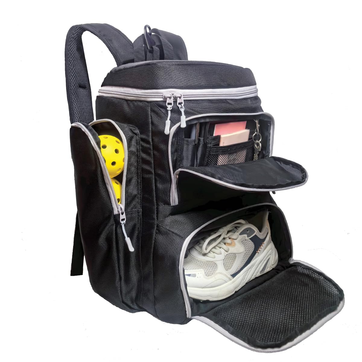 Pickleball Bag Deluxe Backpack Fits 4 Paddles and 10+ Balls - Shoe Compartment, Fence Hook, Storage Pockets, Adjustable Sling, Pickleball Accessories Equipment Bag