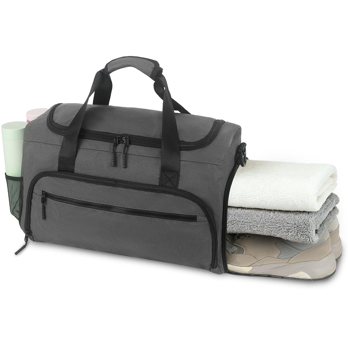 Gym Bag for Men Women, Sports Duffle Bag with Wet Pocket & Shoes Compartment, Water Resistant Overnight Weekender Bag Duffel Bag - Grey