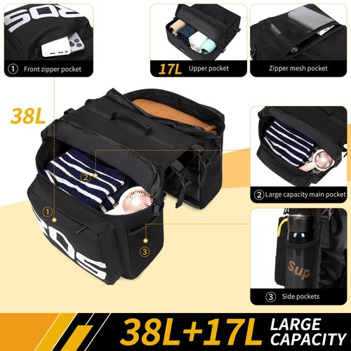 Roswheel Bike Bag Accessories Panniers for Bicycle Rear Rack Bag 50L Waterproof Mountain Electric Bike Saddle Bags for Cycling Traveling Commuting