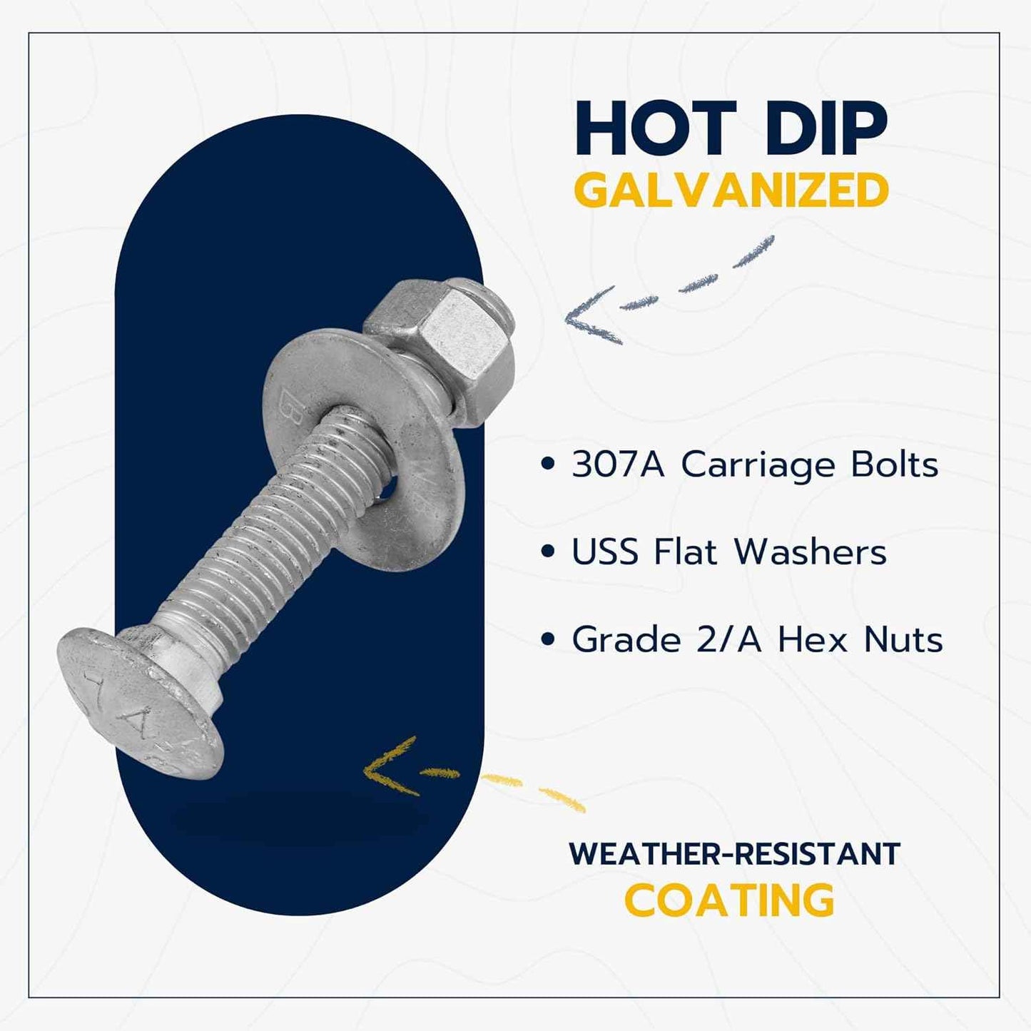 Galvanized Carriage Bolt Kit - 25 Pack 1/2" x 6" with Washers & Hex Nuts for Outdoor Use