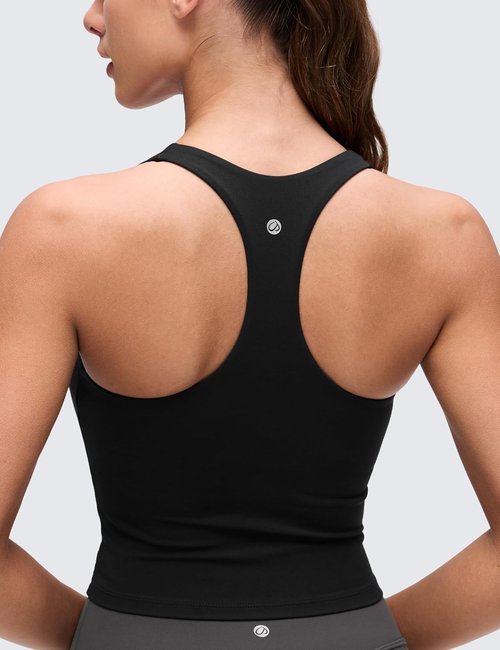 CRZ YOGA Butterluxe V Neck Crop Tank Top - Wireless Padded Racerback Sports Bra for Women