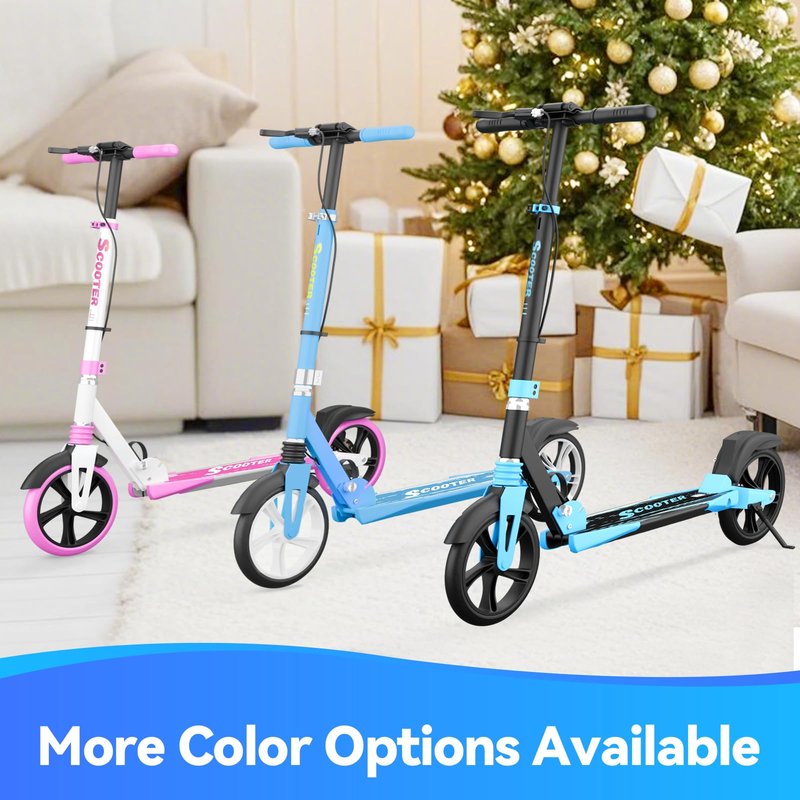MEE GOO Scooter with Disc Brake & Dual Shock Absorbers,200mm PU Wheels ABEC-7 Bearings,Foldable Scooter for Teen&Adult,Non-Slip Deck,Kick Scooter (Pink)