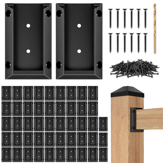 Eapele 60PCS Deck Railing Bracket Connectors for 2x4 Railing Wood Post, Railing Post Brackets with 360PCS Coated Iron Screws for Deck Rails Fence Handrail Wooden Stair Connection