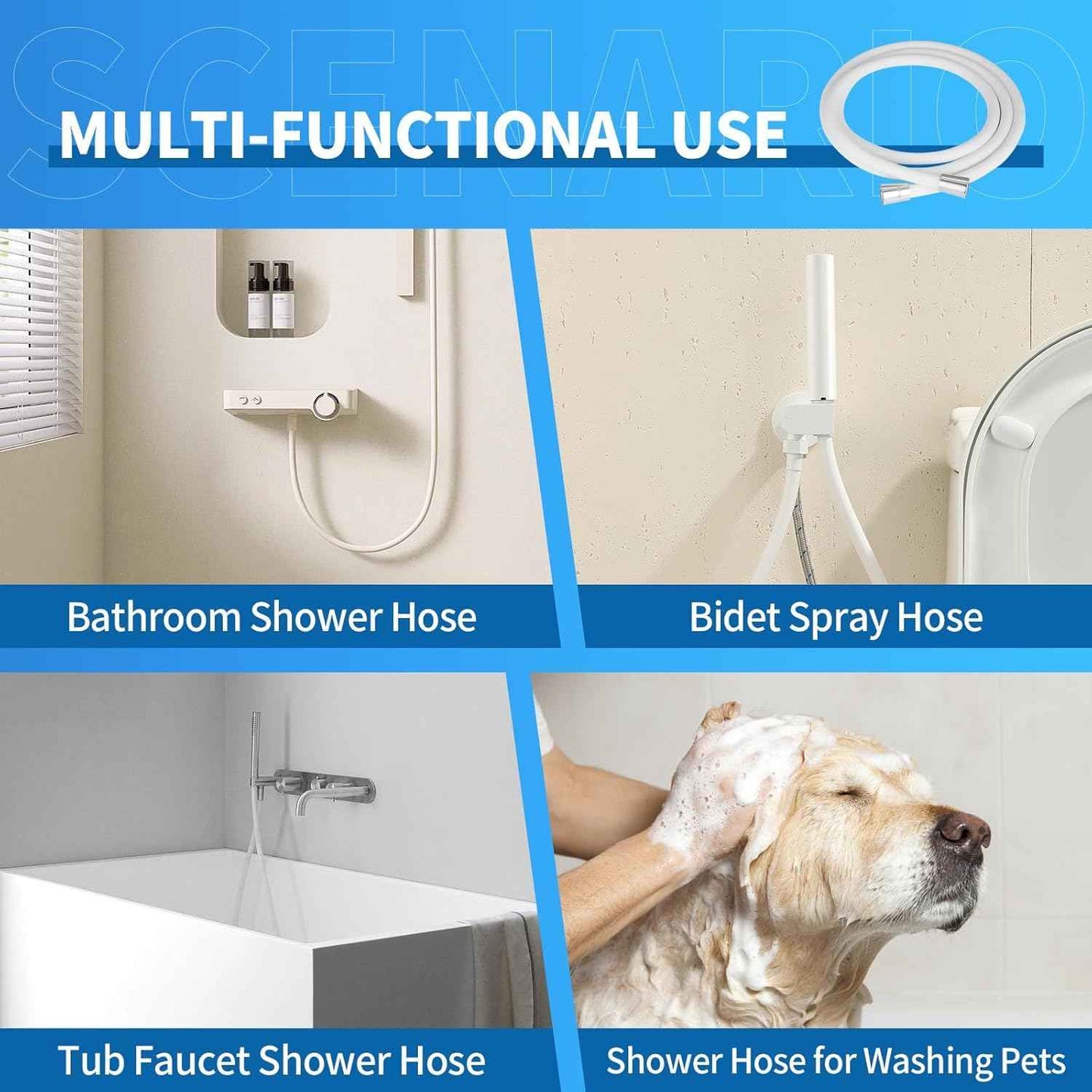 Rivix Shower Hose 79-Inch PVC White Handheld Shower Head Hose - Explosion Proof, Anti-Tangle Flexible Hose for Bathing, Pet Cleaning, and Toilet Cleaning rv shower head with hose