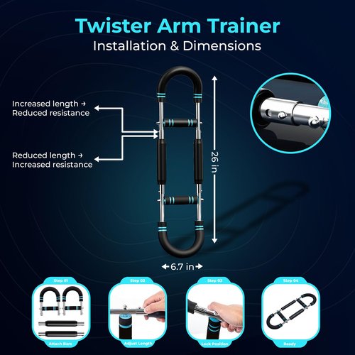 Twister Arm Trainer – Power Adjustable Chest & Arm Workout Bar, Upper Body Strength Training for Arms, Chest & Shoulders, Home Gym Portable, Heavy Resistance 65–110 lbs
