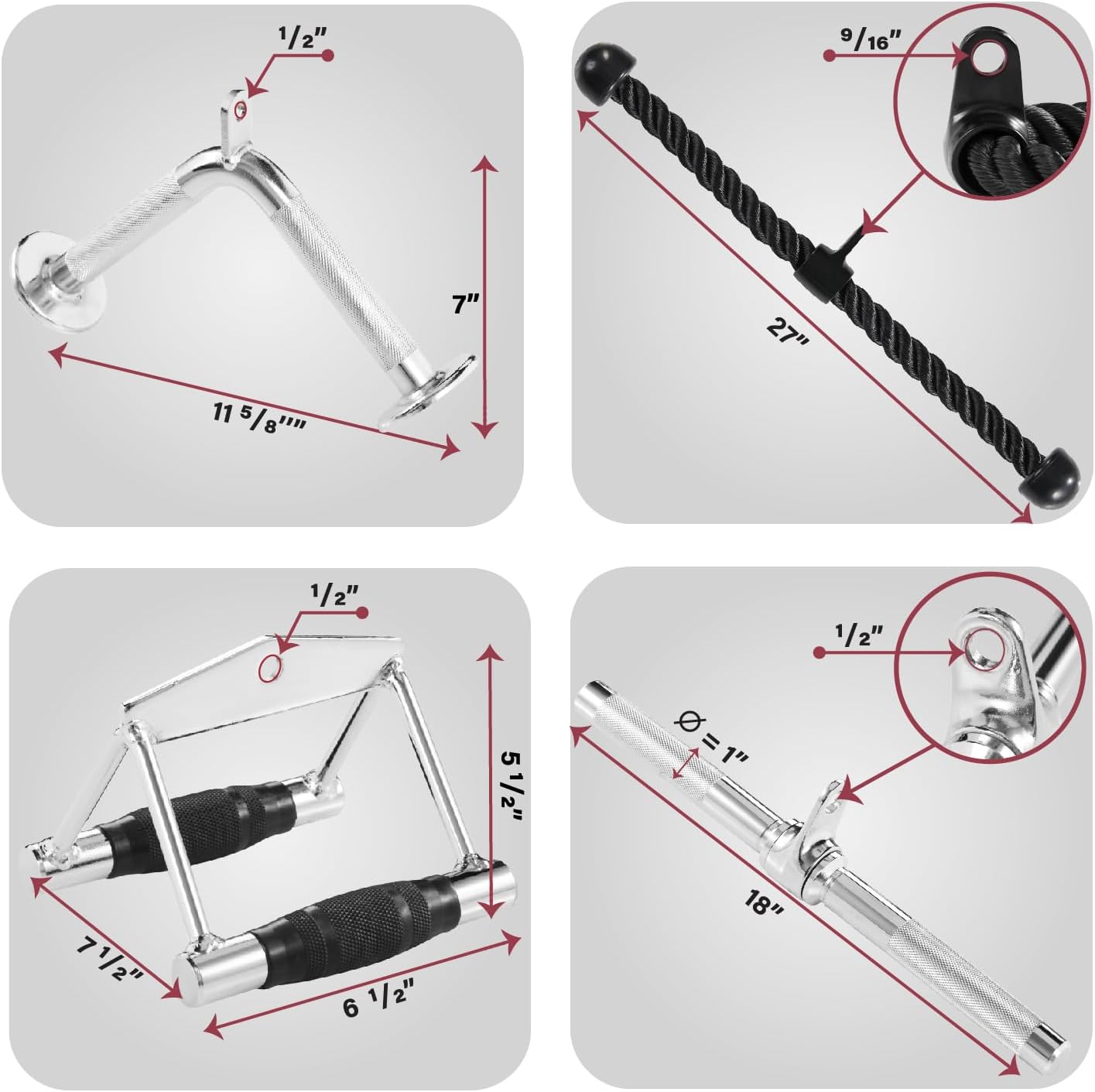 Yes4All Cable Machine Attachment - Versatile Row Handles, Tricep Rope & Straight Bar | Supports 880 LB for Home Gym