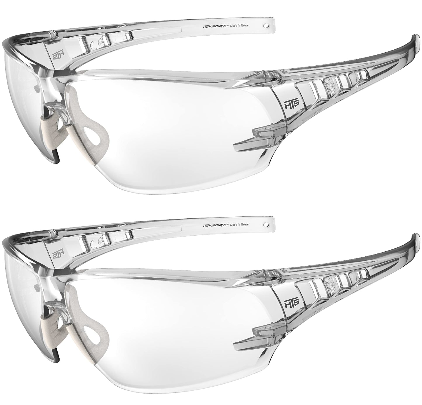 HUNTERSKY HTS S2491 Lightweight Protective Anti Fog Wrap-Around Clear Shooting Safety Glasses with rubber nose pad ANSI Z87.1 Scratch Resistant 2PK
