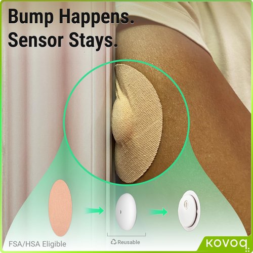 KOVOQ Reusable Libre 3 & Plus Hardshell Covers, 2-Pack Add-On Cover Caps Reduce Compression Lows, Customized for Freestyle Libre 3 CGM Sensors (4 Pack Waterproof Adhesive Patches Included)