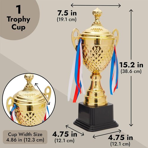 Juvale Gold Trophy Cup - Versatile Tournament & Championship Award for Soccer, Basketball, Golf - 15.2 x 7.5 x 5 in
