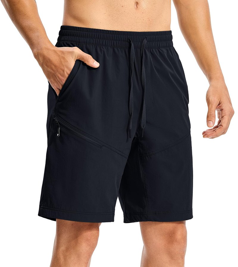 Rdruko Men's Hiking Shorts 9'' Quick Dry Lightweight Work Cargo Outdoor Elastic Waist Shorts with Zipper Pockets, Navy Blue, L