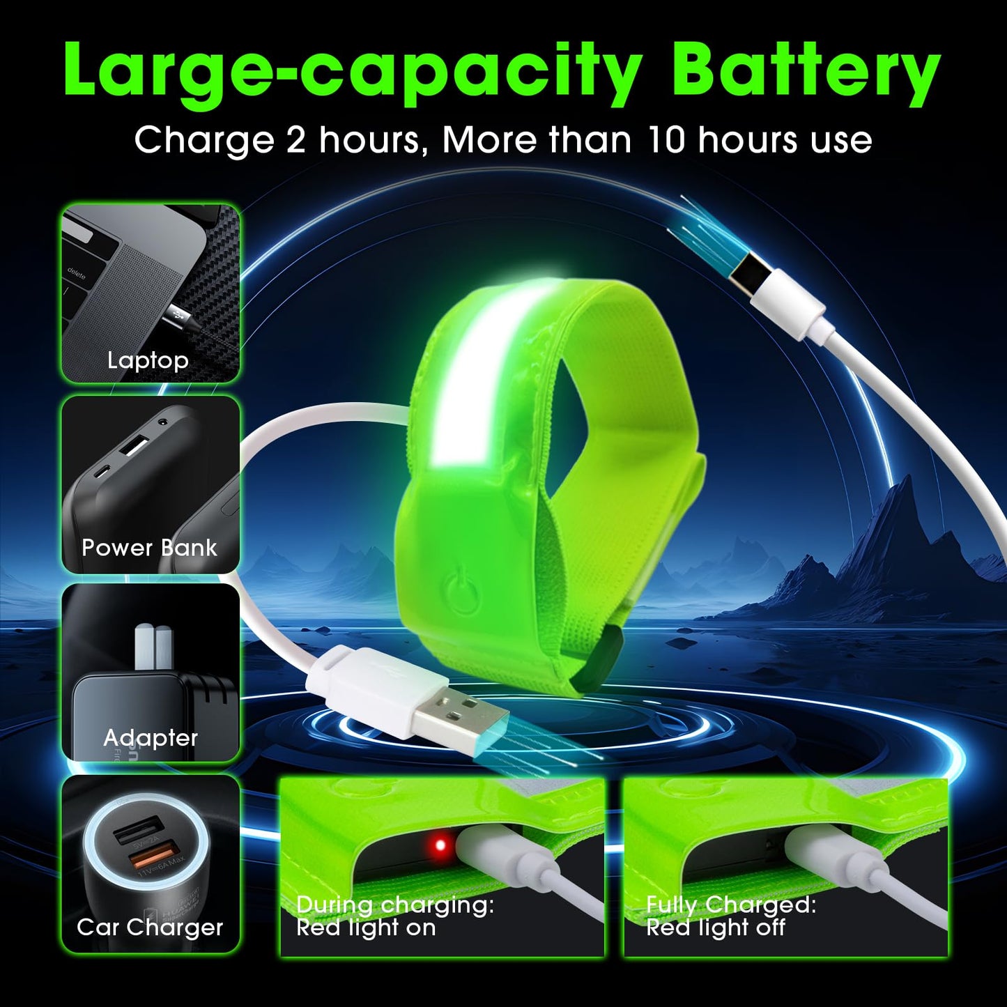 Upgraded Light Up LED Armband 2-Pack, Rechargeable & Adjustable Running Lights for Runners, High Visibility Safety Gear, Walking Lights for Night Walking, Cycling, Jogging for Men Women & Kids