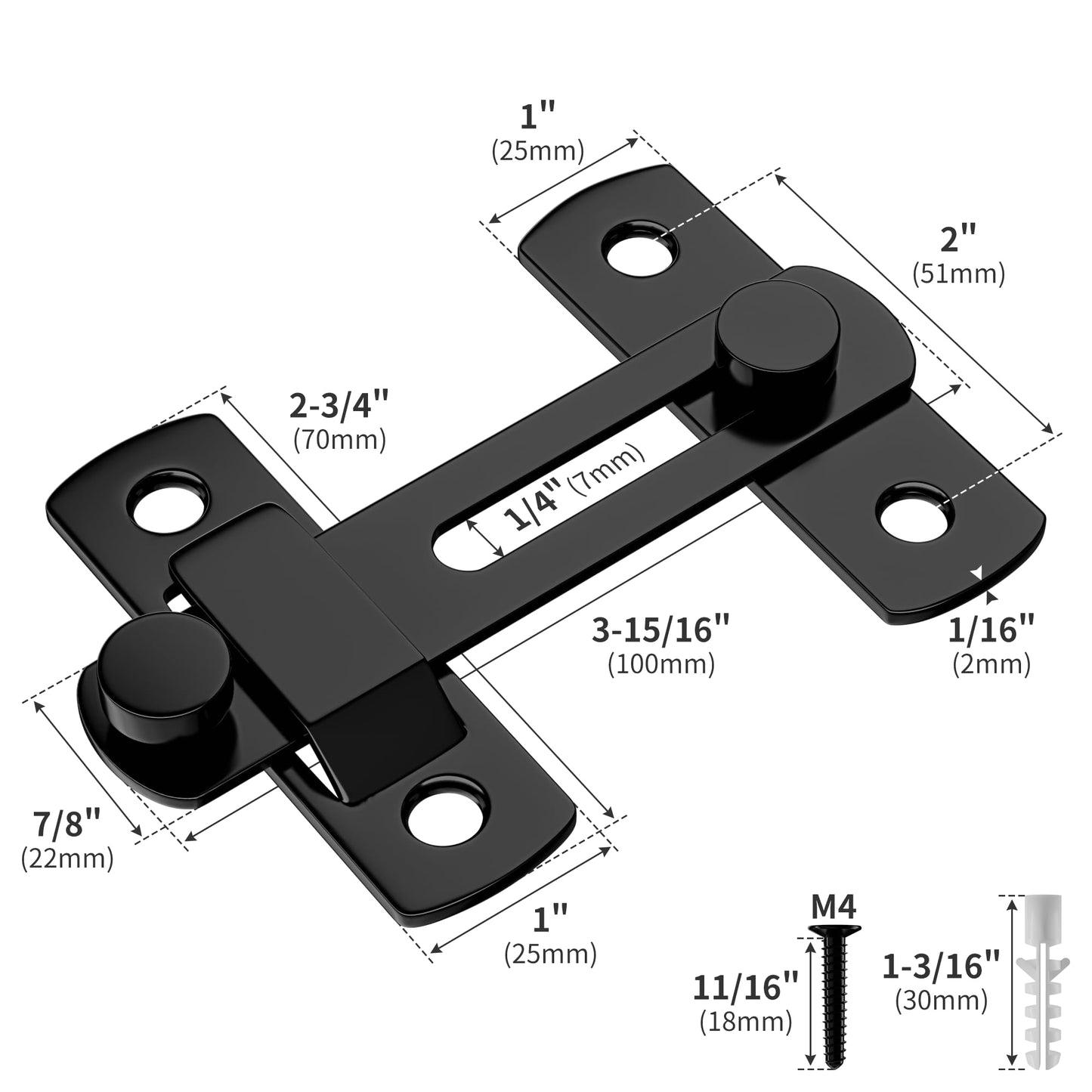 SANKEYTEW 180 Degree Matte Black Bifold Latch Flip Sliding Barn Door Latches, Gate Latch for Barn Door, Sliding Door, Pet Door, Garage, Bathroom, Window, Outdoor