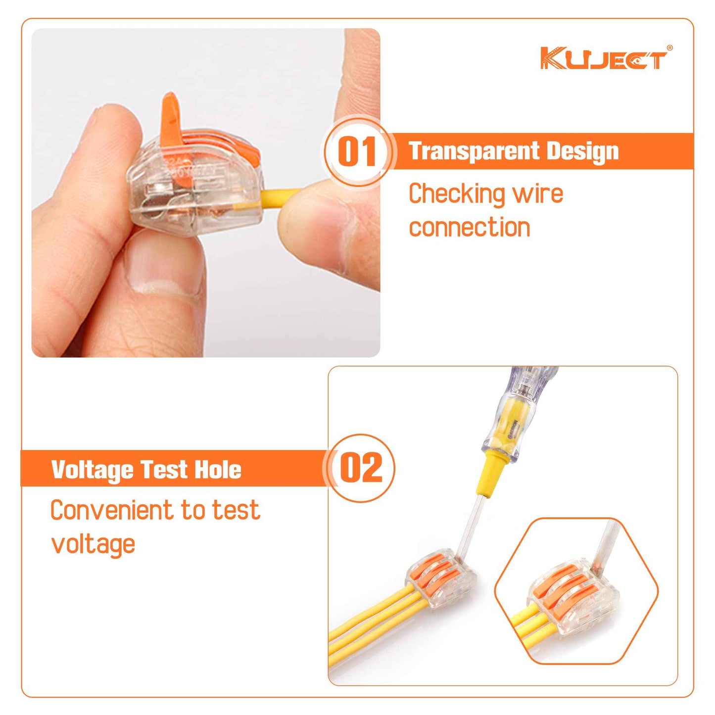 Kuject 120PCS Lever Wire Nuts Connectors Kit with 2/3/5 Conductor Combination, Electrical Lever Wire Connectors Push-in AWG 28-12, Wire Quick Connectors with 2 Circuit Inline Splices