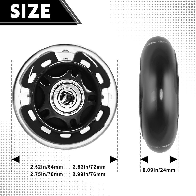 Nattork 8-Pack Inline Skates Wheels 70mm with Bearings for Indoor and Outdoor Replacement - High Performance Durable Wheel for Smooth Riding Upgrades Black