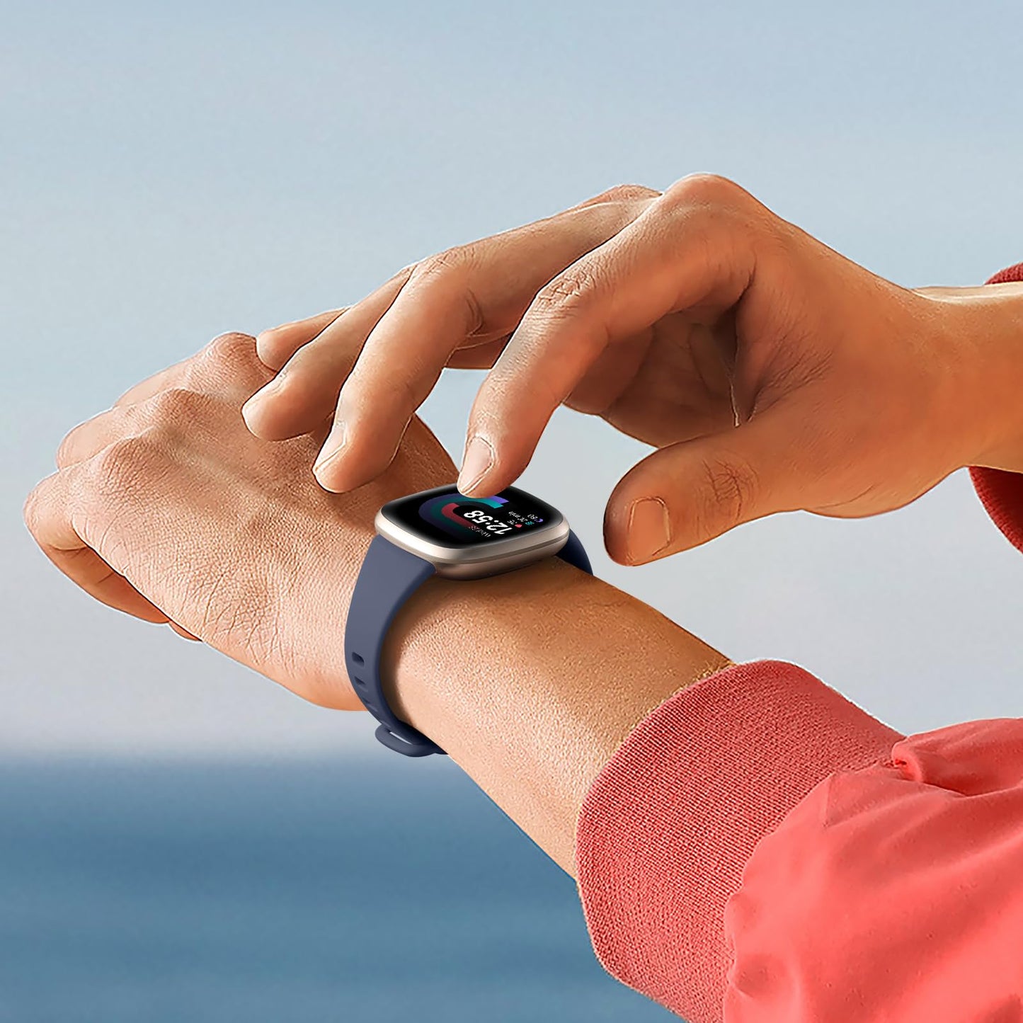 Getino Compatible with Fitbit Versa 3/ Versa 4 Bands/Sense/Sense 2 Bands Women, Sport Soft Accessories, Slim Band for Fitbit Versa 4/ Versa 3/ Sense 2/ Sense, Small Black/Plum/Bluegray/Pinegreen