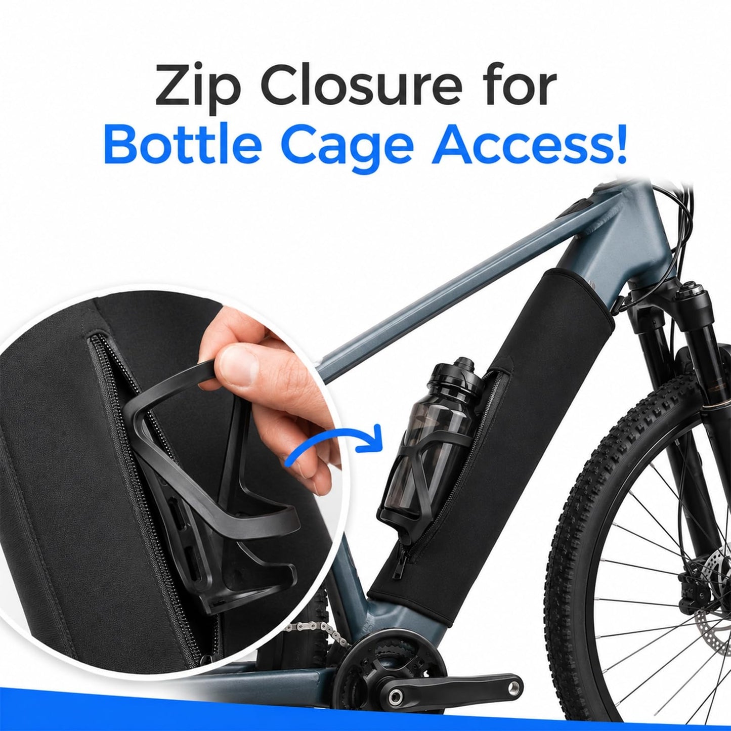 Besudo E-bike Battery Cover - Insulated Neoprene Battery Protector Protection Sleeve with Waterproof Zipper & Bottle Cage Opening, Universal Fit for Integrated E-Bike Batteries