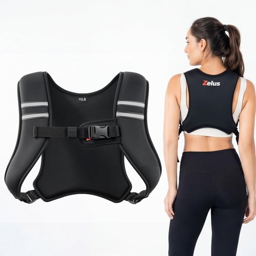 ZELUS Weighted Vest, Washable Z-Fit Soft Iron Weighted Vest for Women and Men, 5/10/15 lb Weight Vest with Reflective Strips & Adjustable Straps, Ultra Thin Weight Vest for Gym Strength Training (10lb) Black