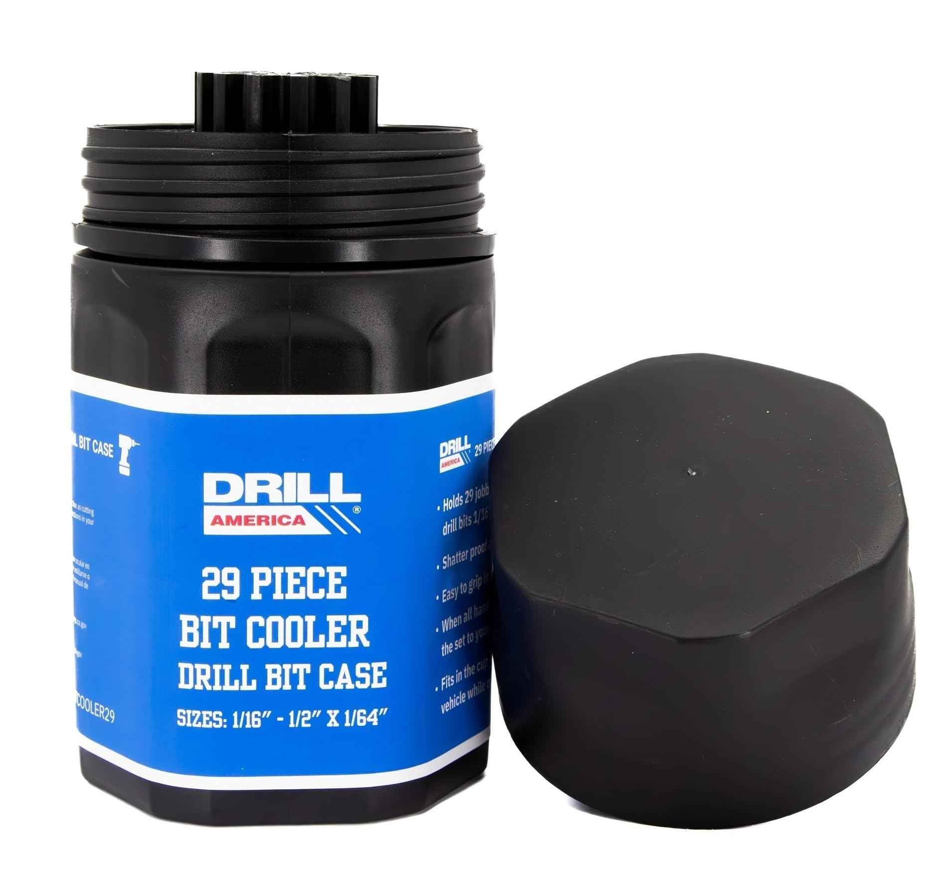 Drill America Empty Drill Bit Index/Case, Holds 29 Sizes, Round Plastic Bit Cooler, 1/16-1/2 by 64ths