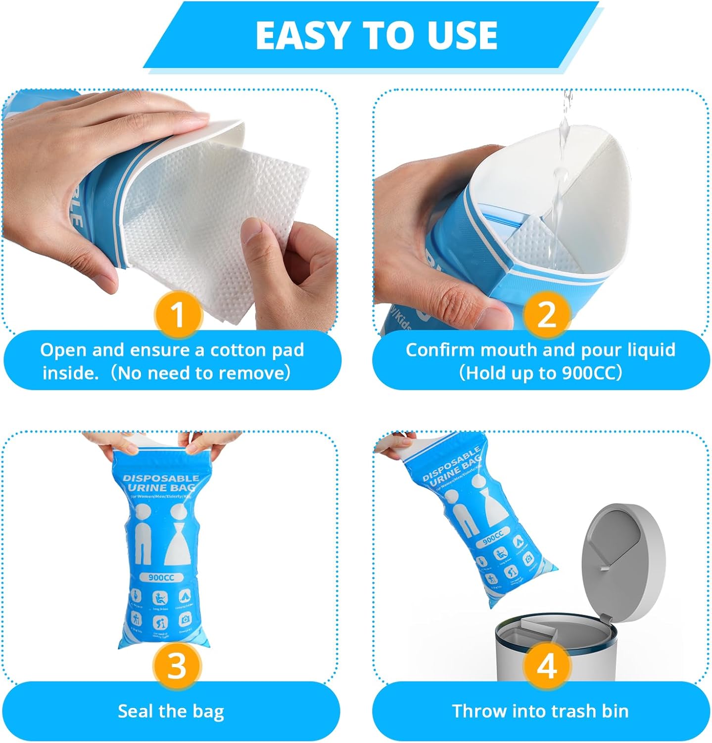 Skiennix Disposable Urine Bag - 900ML Portable Pee Bags for Travel | 12 PCS Emergency Urinal for Car & Camping