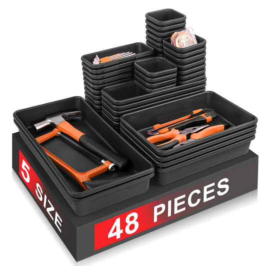 Takytao【48Pcs】【5 Size】Tool Box Organizer, Drawer Tool Organizer Tray Divider Set, Garage Tool and Accessories Storage, Toolbox Organization Storage for Rolling Tool Chest