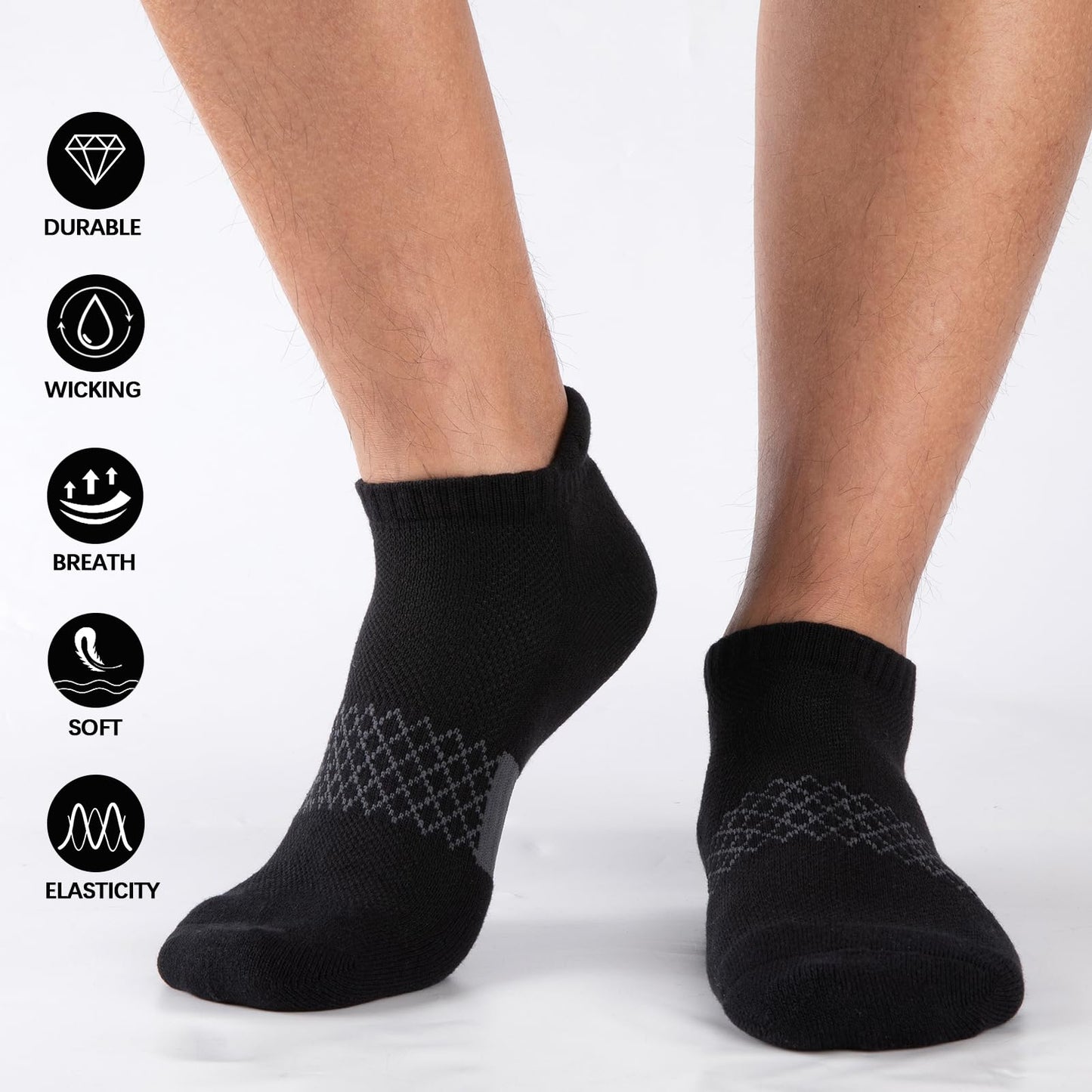 eallco Mens Cotton Ankle Socks Athletic Running Low Cut Breathable Cushioned Sport Tab Short Socks 7 Pairs