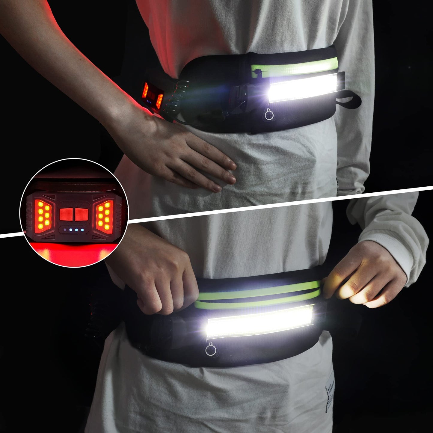 EGUKU Running Light, 1000Lumens Running Belt Running Gear with 230°Rechargeable Night Running Light for Phone Waist Bag Light with Water Bottle Holder Slim Running Belt for Runners Jogging Walking