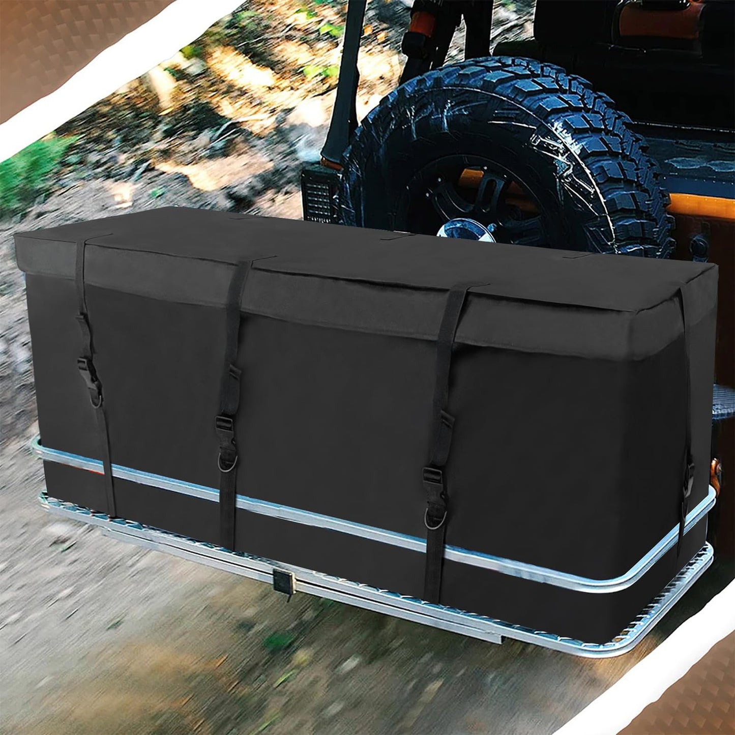 Waterproof Cargo Bag for Hitch Carrier 12.5 Cubic Feet Cargo Bag for Hitch Carrier,600D PVC Vehicle Soft-Shell Carriers with 8 Reinforced Straps,Storage Bag