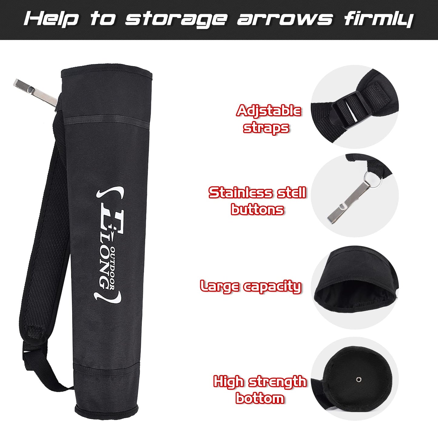 Elong Adjustable Archery Back Arrow Quiver Holder - Upgraded Quiver Arrows for Compound Recurve Bow and Hunting Target Practicing Youth and Adults