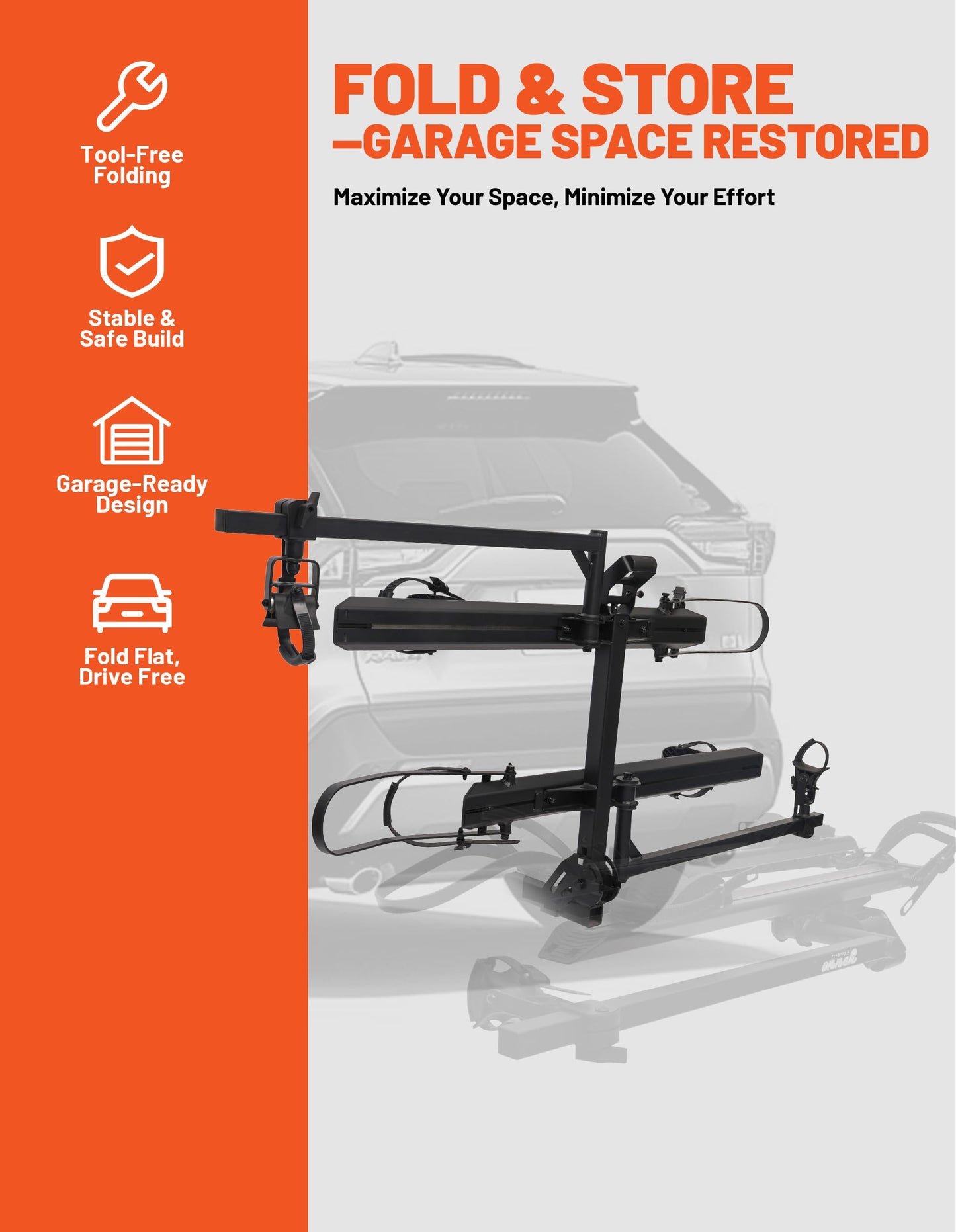 Bike Rack for Ebikes – Outfitr Electric Bicycle Carrier Hitch Mount, EBike Racks with Ramp, Folding Platform Rack for 2 E-Bikes up to 5" Fat Tire, Fits 2" Hitch Receiver on Car Truck SUV Trailer