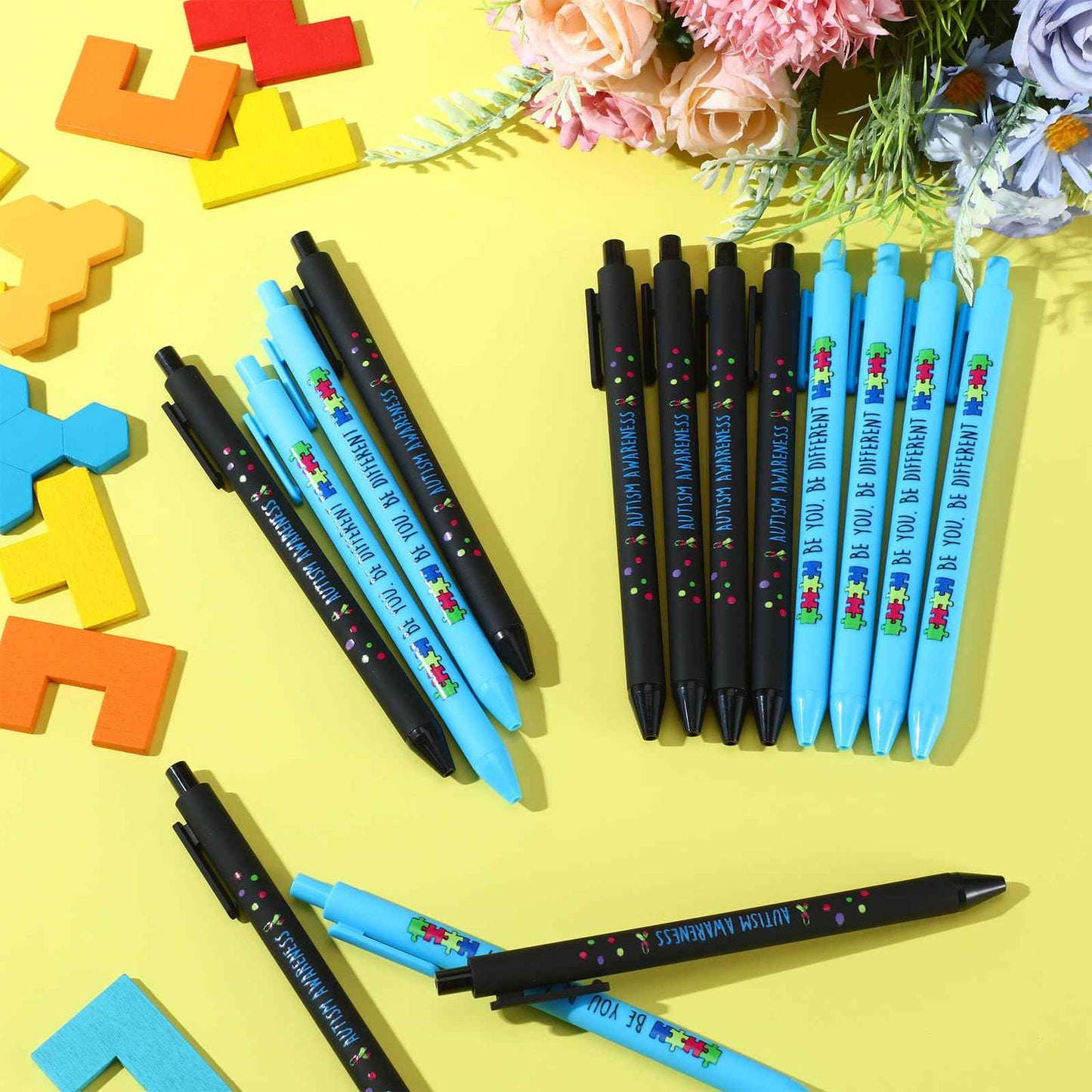 Jetec 300 Pcs Autism Awareness Pens Bulk Inspirational Retractable Mental Health Ballpoint Pens Autism Acceptance Gifts Puzzle Asperger's Awareness Gift for Classroom Office Stationery Supplies