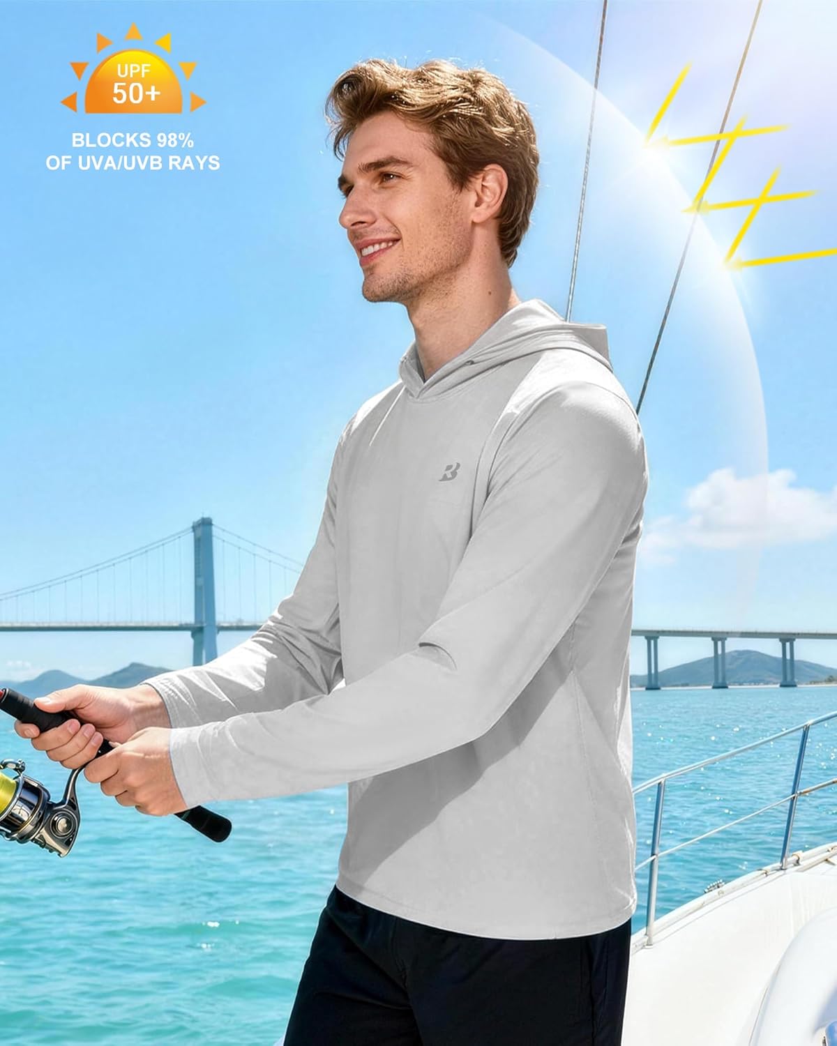 Roadbox Men's Sun Hoodie - UPF 50+ Long Sleeve Fishing Shirt for UV Protection | Ideal for Hiking & Running