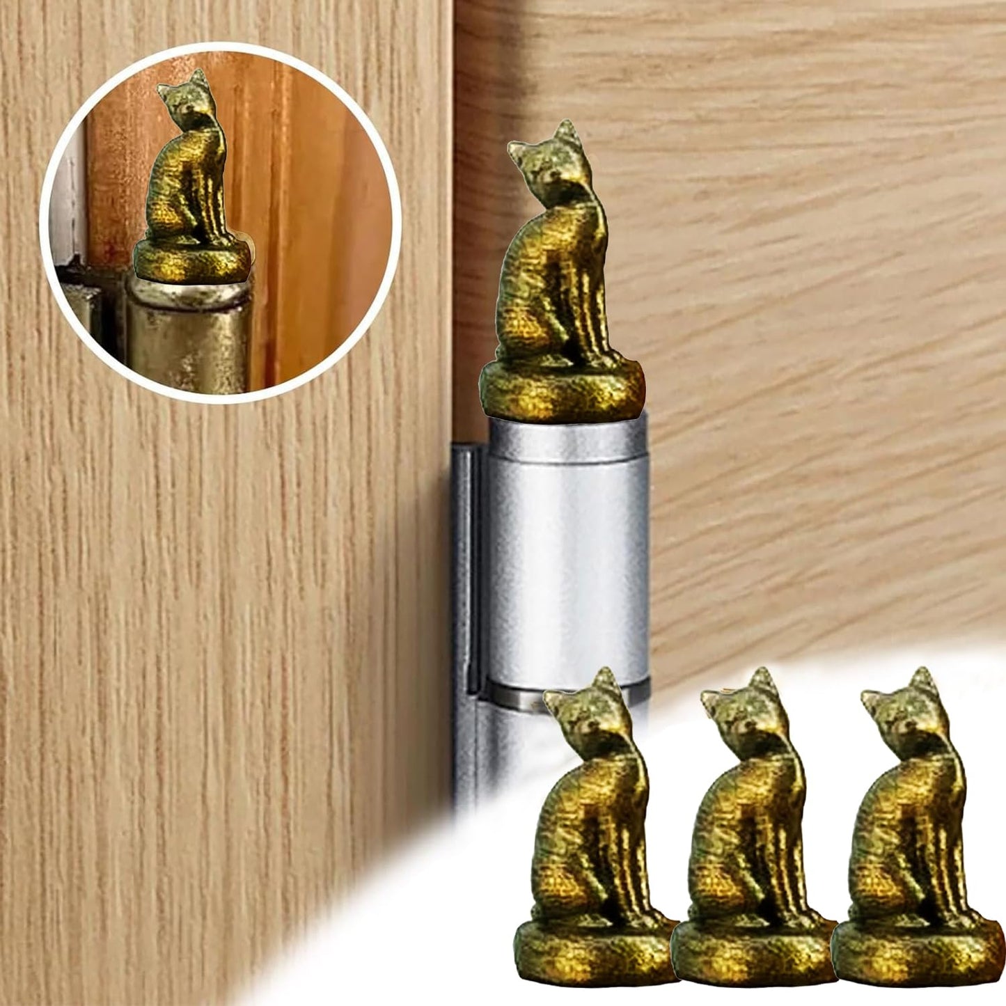 Cat Hinge Head,3Pcs Cat HingeCaps Decorative Topper Magnetic, HingeHeads Decorative Toppercat，Bronzed Cat Gargoyle Door-Hinge，for Animal Lovers