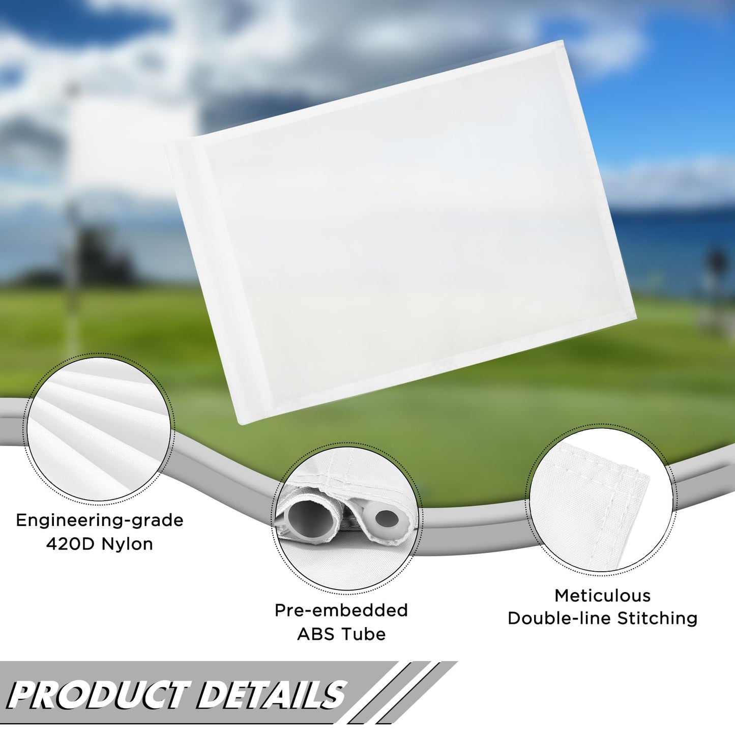 KINGTOP Golf Flag 20x14 Inch - Plain White, 420D Nylon, Tube Inserted - Standard Putting Green Flags for Backyard Practice, Golf Courses, Country Club, 1-Pack