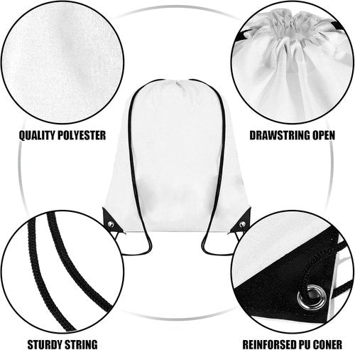 Grneric Drawstring Backpack - 60-Piece Bulk Cinch Sackpack for Gym, Parties & Trips | White