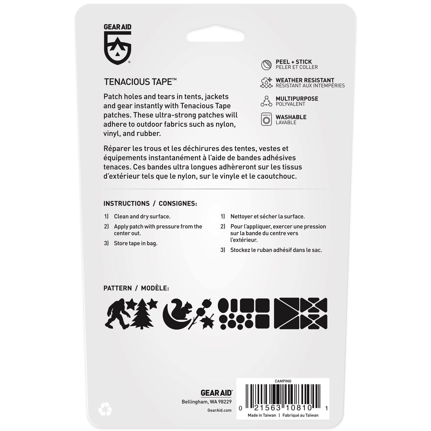 GEAR AID Tenacious Tape Gear Patches for Jacket Repair, Black Nylon, Camping, 3" x 20", 2 Pack