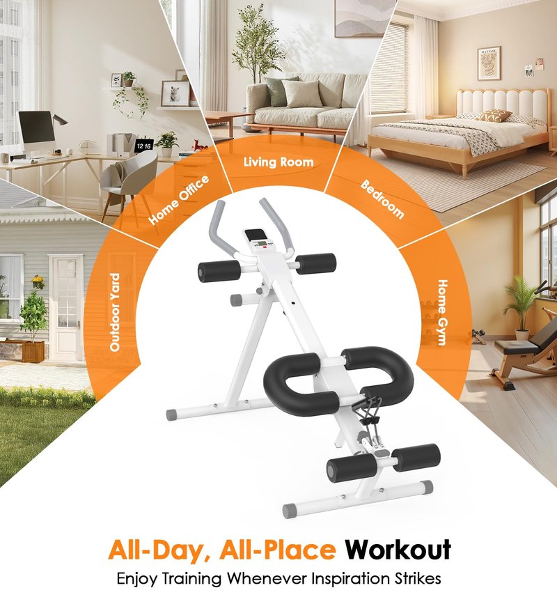 5 in 1 ab machine for stomach workout, adjustable ab trainer machine with LCD Monitor, Foldable ab workout machine With Knee and Back Protection, Load Capacity 400 LBS, Unisex, Black