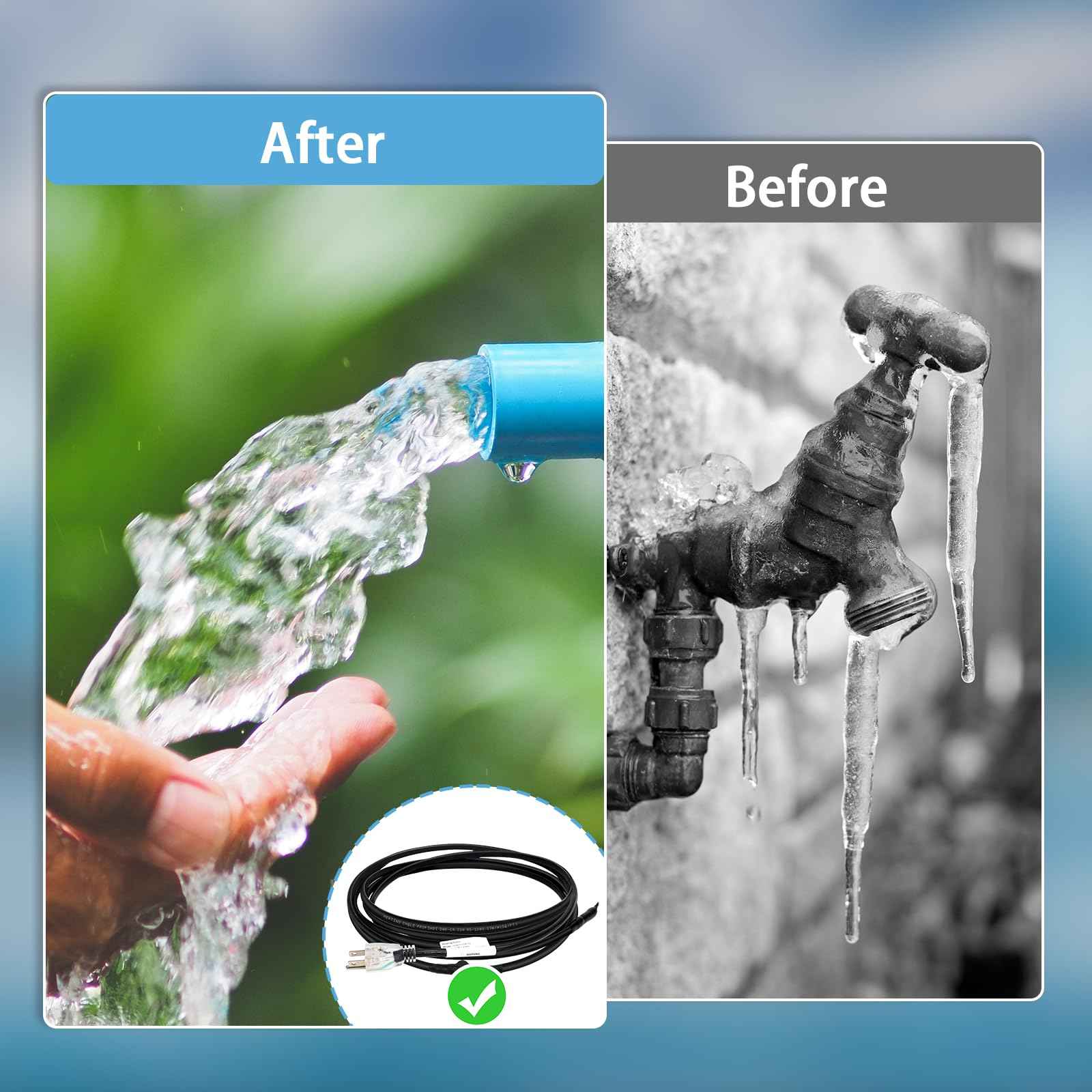 12FT Self-Regulating Pipe Heating Cable with Thermostat,Heat Tape for Water Pipe Freeze Protection,Pipes Heating Trace System for Home Supply Pipes,120V 5W/FT