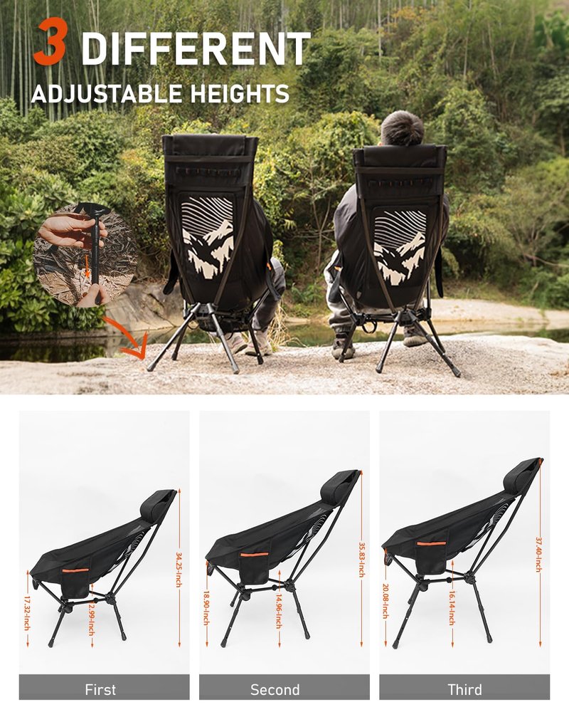 NOVSIGHT Camping Chairs - High Back Camping Chair with Adjustable Headrest and Feet, Lightweight Aluminum Frame, Breathable Mesh Folding Portable Camp Chair for Outdoor Hiking, Beach, Picnic