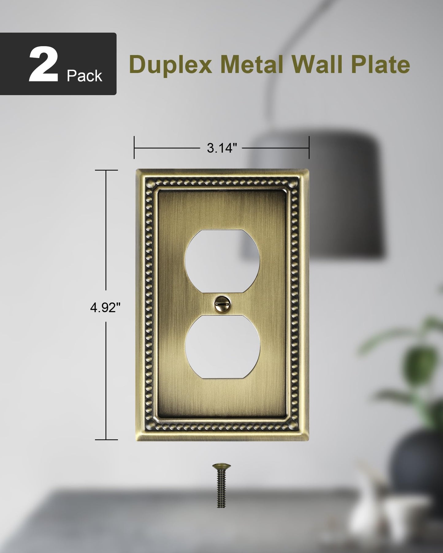 TREEWELL 2-Pack Duplex Outlet Cover Plate, Antique Brass Metal Wall Plates for Electrical Outlets, 1 Gang Receptacle Cover, Pearls Decorative Switch Plates and Outlet Covers