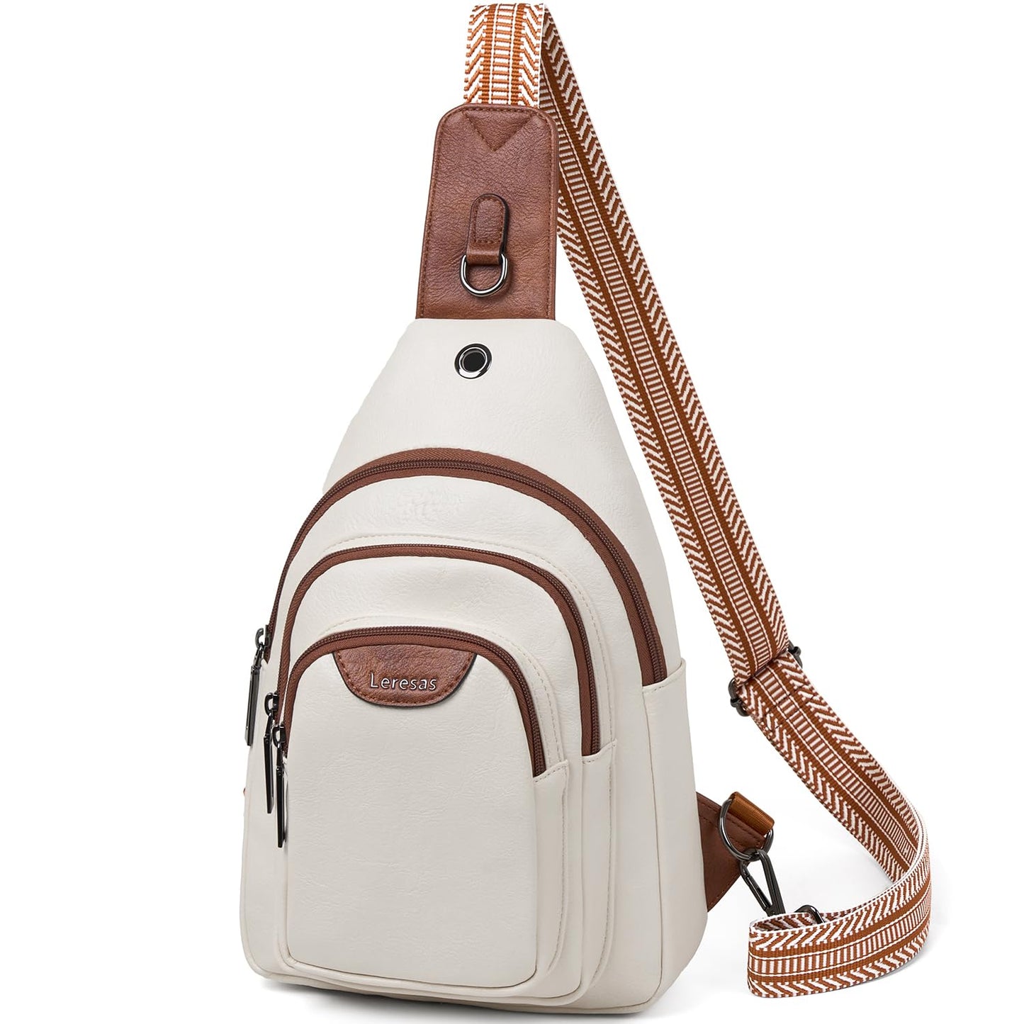 Leresas 10L Crossbody Sling Bag for Women Men Anti Theft Cross Body Fanny Pack Belt Bag Purse Gifts for Women Faux Leather, Beige Brown