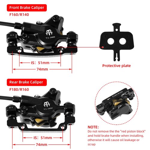 Exceedhub E-Bike Hydraulic Disc Brake Set, 2-PIN 2-Pistons Electric Power-Off Hydraulic Brakes Set, Left Front 950mm Right Rear 1880mm Pre-Bled with Mineral Oil Brakes Kit for eBike, MTB, Scooters