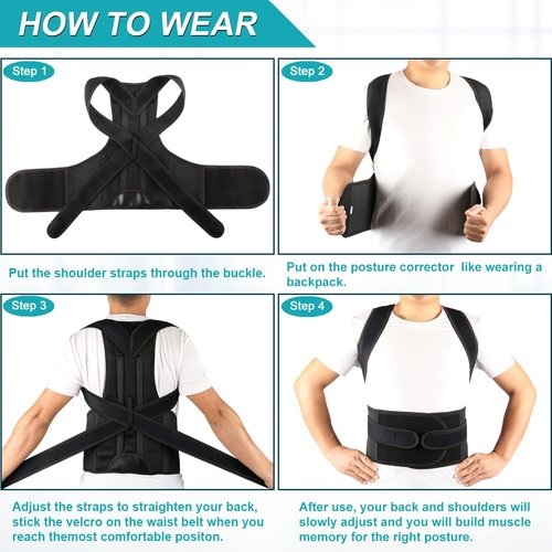 KLEUET Back Brace Posture Corrector for Women and Men, Relief for Waist, Back and Shoulder Pain, Adjustable and Breathable, Improve Posture L(33"-37")
