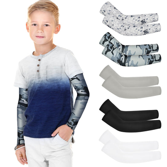 Mlurcu Baseball Arm Sleeves for Kids - 5 Pairs UV Sun Protection Cooling Sleeves for Outdoor Sports