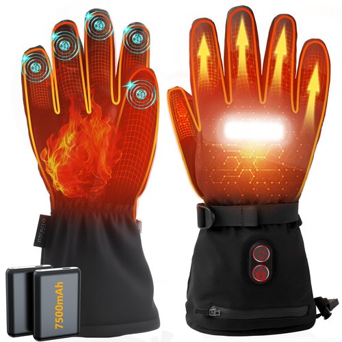 Heated Gloves with LED Flashlight, 7500mAh*2 Rechargeable Heated Gloves for Men Women, 3 Heating Modes with Touchscreen, Waterproof Electric Heated Ski Glove for Winter Outdoor Work Camping Arthritis