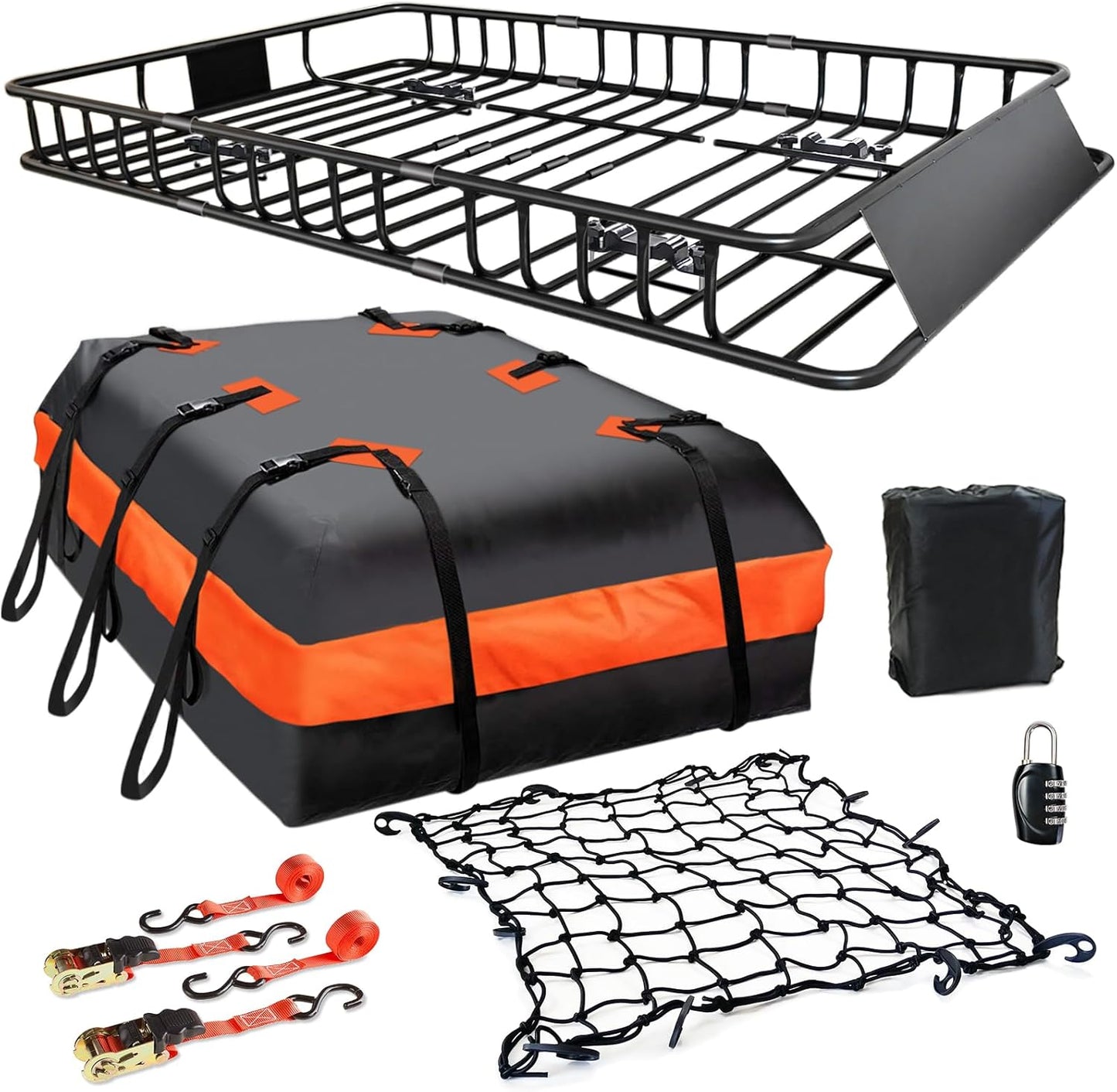 Skiennix Roof Rack Carrier Basket - Waterproof 20 Cu Ft Bag & Cargo Net | 200 Lbs Capacity, Universal Fit
