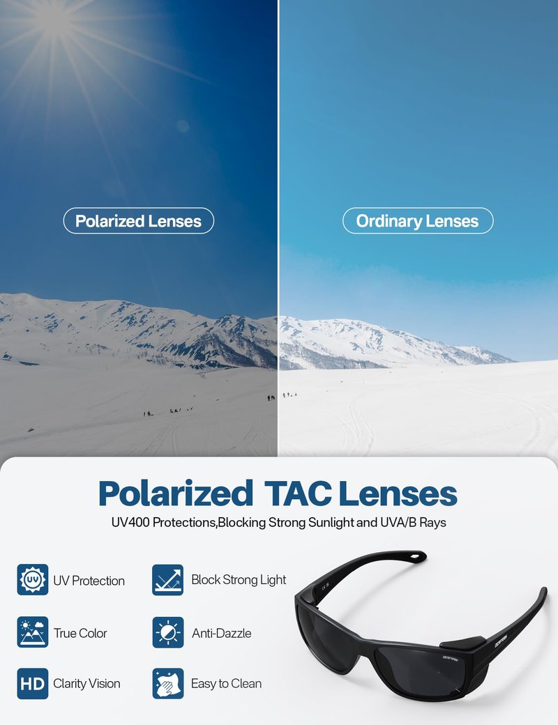 DEAFRAIN Sport Polarized Sunglasses for Men Women with Removable Side Shields for Hiking Skiing Climbing Running Traveling Classes UV400 Protection